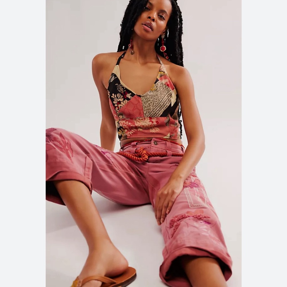Free People Bohemian Floral Patchwork Halter Top NWOT Women’s Size Medium
